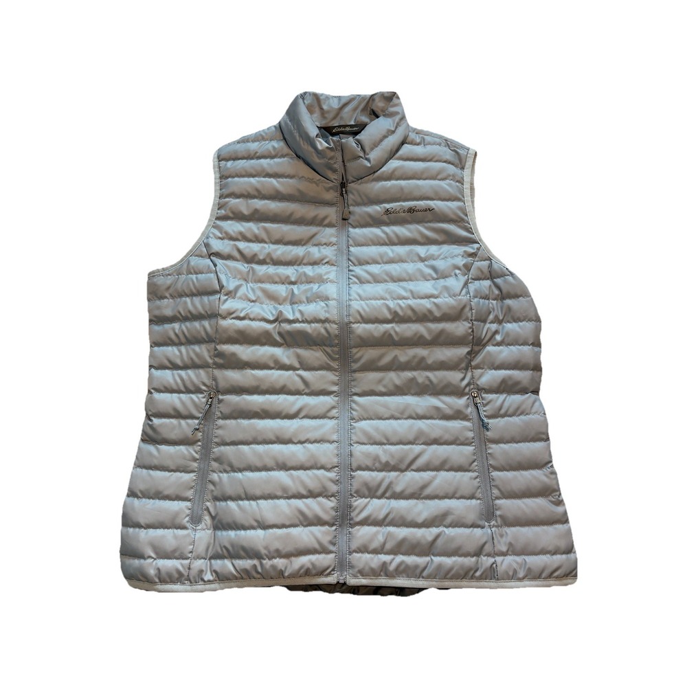 Eddie Bauer Vest Womens Large Blue EB650 Down Quilted Puffer Zip Insulated Zip